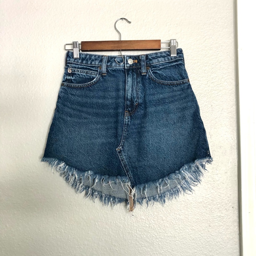 NWOT We The Free Light Blue Denim Mini Skirt with Frayed Waistband Detail